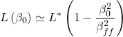 Rendered by QuickLaTeX.com \begin{equation*}L\left(\beta_0\right) \simeq L^*\left(1-\frac{\beta_0^2}{\beta_{f f}^2}\right)\end{equation*}