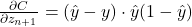 \frac{\partial C}{\partial z_{n+1}} = (\hat{y} - y) \cdot \hat{y} (1 - \hat{y})