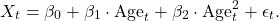 \[X_t = \beta_0 + \beta_1 \cdot \text{Age}_t + \beta_2 \cdot \text{Age}_t^2 + \epsilon_t.\]
