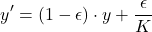 \[y' = (1-\epsilon) \cdot y + \frac{\epsilon}{K}\]