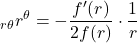 \begin{equation*}\quadR_{r\theta} r^{\theta} = -\frac{f'(r)}{2f(r)} \cdot \frac{1}{r}\end{equation*}
