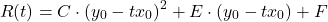 \[R(t) = C \cdot (y_0 - tx_0)^2 + E \cdot (y_0 - tx_0) + F\]
