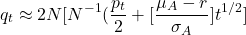 \begin{equation*}q_t \approx 2 N[N^{-1}(\frac {p_t}{2} + [\frac {\mu_A - r}{\sigma_A}]t^{1/2}]\end{equation*}