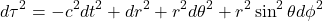\[d\tau^2=-c^2 d t^2+d r^2+r^2 d \theta^2+r^2 \sin ^2 \theta d \phi^2\]