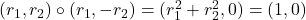 (r_1,r_2) \circ (r_1,-r_2) = (r_1^2 + r_2^2, 0) = (1,0)
