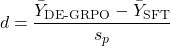 \begin{equation*}d = \frac{\bar{Y}_{\text{DE-GRPO}} - \bar{Y}_{\text{SFT}}}{s_p}\end{equation*}