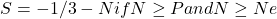 \begin{equation*}S= -1/3-N if N\ge P and N\ge Ne\end{equation*}
