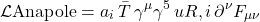 \begin{equation*}\mathcal{L}{\rm Anapole} = a_i\, \bar{T}\,\gamma^{\mu}\gamma^{5}\, u{R,i}\, \partial^{\nu} F_{\mu\nu}\end{equation*}