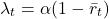 \begin{equation*}\lambda_t = \alpha(1 - \bar{r}_t)\end{equation*}
