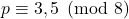 p \equiv 3,5 \pmod{8}