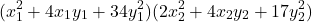 \[(x_1^2+4x_1 y_1+34y_1^2)(2x_2^2+4x_2 y_2+17y_2^2)\]