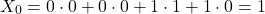 \[X_0 = 0 \cdot 0 + 0 \cdot 0 + 1 \cdot 1 + 1 \cdot 0 = 1\]