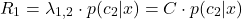 \begin{equation*}R_1 = \lambda_{1,2} \cdot p(c_2|x) = C \cdot p(c_2|x)\end{equation*}