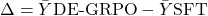 \Delta = \bar{Y}{\text{DE-GRPO}} - \bar{Y}{\text{SFT}}