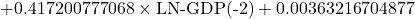 \[+ 0.417200777068 \times \text{LN-GDP(-2)} + 0.00363216704877\]