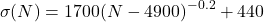 \begin{equation*}\sigma (N) = 1700(N - 4900)^{-0.2} + 440\end{equation*}