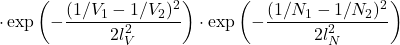 \[\cdot \exp\left(-\frac{(1/V_1 - 1/V_2)^2}{2l_V^2}\right)\cdot \exp\left(-\frac{(1/N_1 - 1/N_2)^2}{2l_N^2}\right)\]
