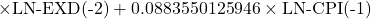 \[\times \text{LN-EXD(-2)} + 0.0883550125946 \times \text{LN-CPI(-1)}\]
