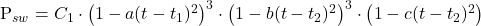 \begin{equation*}\resizebox{\columnwidth}{}{$P_{sw} = C_1 \cdot\left( 1 - a (t - t_1)^2 \right)^3\cdot \left( 1 - b (t - t_2)^2 \right)^3\cdot \left( 1 - c (t - t_2)^2 \right) $}\end{equation*}
