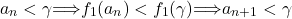\[a_n < \gamma \implies f_1(a_n) < f_1(\gamma) \implies a_{n+1} < \gamma\]