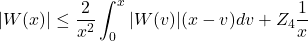 \begin{equation*}|W(x)| \leq \frac{2}{x^2} \int_0^x|W(v)|(x-v) d v+Z_4 \frac{1}{x}\end{equation*}
