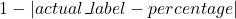 \[1 - |actual\_label - percentage|\]