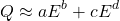 \begin{equation*}Q \approx a E^b+c E^d\end{equation*}