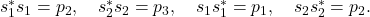 s_1^* s_1 = p_2, \quad s_2^* s_2 = p_3, \quad s_1 s_1^* = p_1, \quad s_2 s_2^* = p_2.