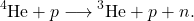 \begin{equation*}{ }^4 \mathrm{He}+p \longrightarrow{ }^3 \mathrm{He}+p+n .\end{equation*}