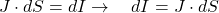 \begin{equation*}J \cdot dS = dI \rightarrow \quad dI = J \cdot dS\end{equation*}