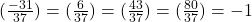 (\frac{-31}{37}) = (\frac{6}{37}) = (\frac{43}{37}) = (\frac{80}{37}) = -1