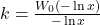 k = \frac{W_0(-\ln x)}{-\ln x}