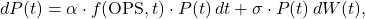 \[dP(t) = \alpha \cdot f(\text{OPS}, t) \cdot P(t) \,dt + \sigma \cdot P(t) \,dW(t),\]
