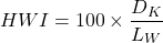 \begin{equation*}HWI = 100 \times \frac{D_{K}}{L_{W}}\end{equation*}