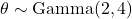 \theta \sim \text{Gamma}(2,4)