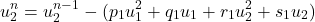 \begin{equation*}u_2^{n} = u_2^{n-1} - (p_1 u_1^2 + q_1 u_1 + r_1 u_2^2 + s_1 u_2)\end{equation*}