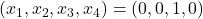 (x_1, x_2, x_3, x_4) = (0,0,1,0)
