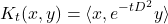 \[K_t(x,y) = \langle x, e^{-t D^2}y \rangle\]