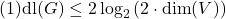 \[{(1)}\text{dl}(G) \le 2\log_2{(2\cdot \text{dim}(V))}\]