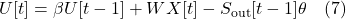U[t] = \beta U[t-1] + WX[t] - S_{\text{out}}[t-1]\theta \quad (7)