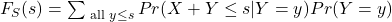 F_S(s)= \sum_{\text{ all } y \leq s} Pr (X+Y \leq s | Y=y) Pr(Y=y)