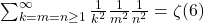 \sum_{k=m=n\ge1}^\infty \frac{1}{k^2}\frac{1}{m^2}\frac{1}{n^2} = \zeta(6)