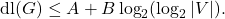 \[\textnormal{dl} (G) \le A + B\log_{2}(\log_{2}|V|).\]