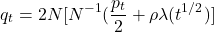 \begin{equation*}q_t = 2N[N^{-1}(\frac {p_t}{2} + \rho \lambda (t^{1/2})]\end{equation*}