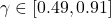 \gamma \in [0.49, 0.91]
