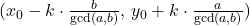(x_0 - k \cdot \frac{b}{\gcd(a, b)}, \, y_0 + k \cdot \frac{a}{\gcd(a, b)})