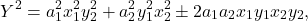 \[Y^2=a_1^2x_1^2y_2^2+a_2^2y_1^2x_2^2\pm2a_1a_2x_1y_1x_2y_2,\]