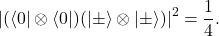 \begin{equation*} |(\langle0|\otimes\langle0|)(|\pm\rangle\otimes|\pm\rangle)|^2=\frac{1}{4}.\end{equation*}