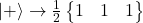 |+\rangle\rightarrow\frac{1}{2}\begin{Bmatrix}1 & 1\1 & 1\end{Bmatrix}