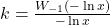 k = \frac{W_{-1}(-\ln x)}{- \ln x}